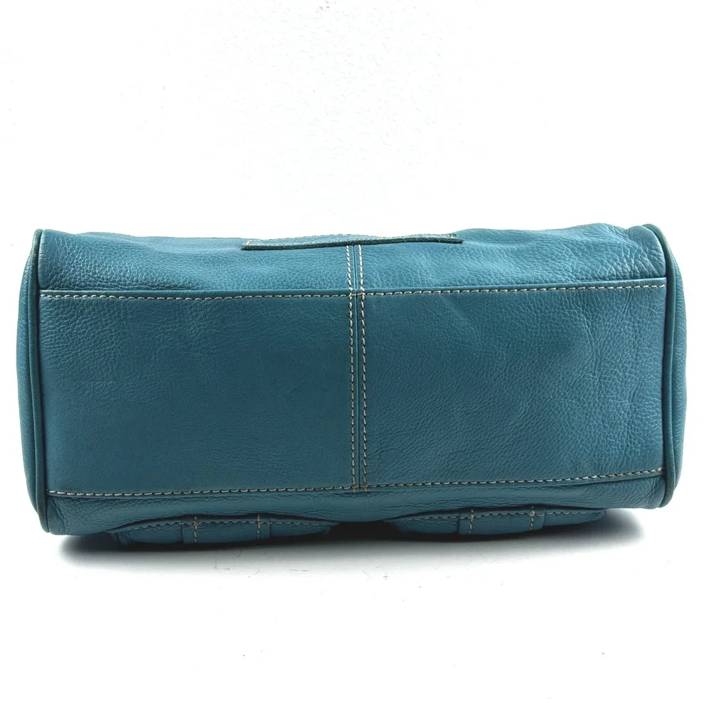 VTG Fossil Y2K Shoulder Bag Womens Medium Blue Pebbled Leather Satchel 75082
